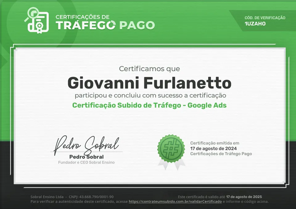 Certificação Subido de Tráfego, Google Ads